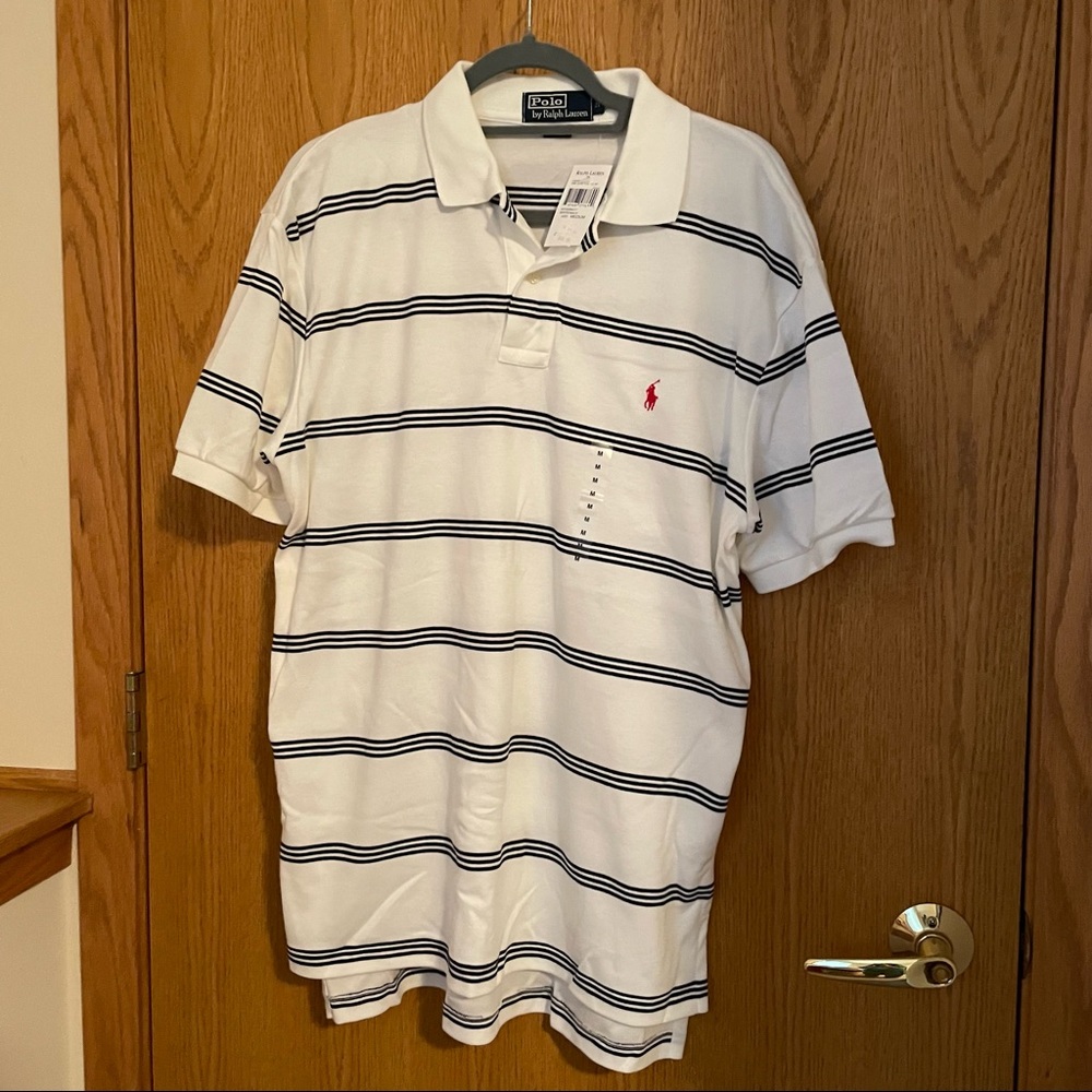 Men’s Polo Ralph Lauren, White and Navy Blue Striped, Size: Medium, NWT